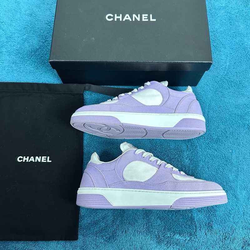 Chanel 香奈兒系帶圓頭徽標低幫板鞋 淺紫色 38碼-2