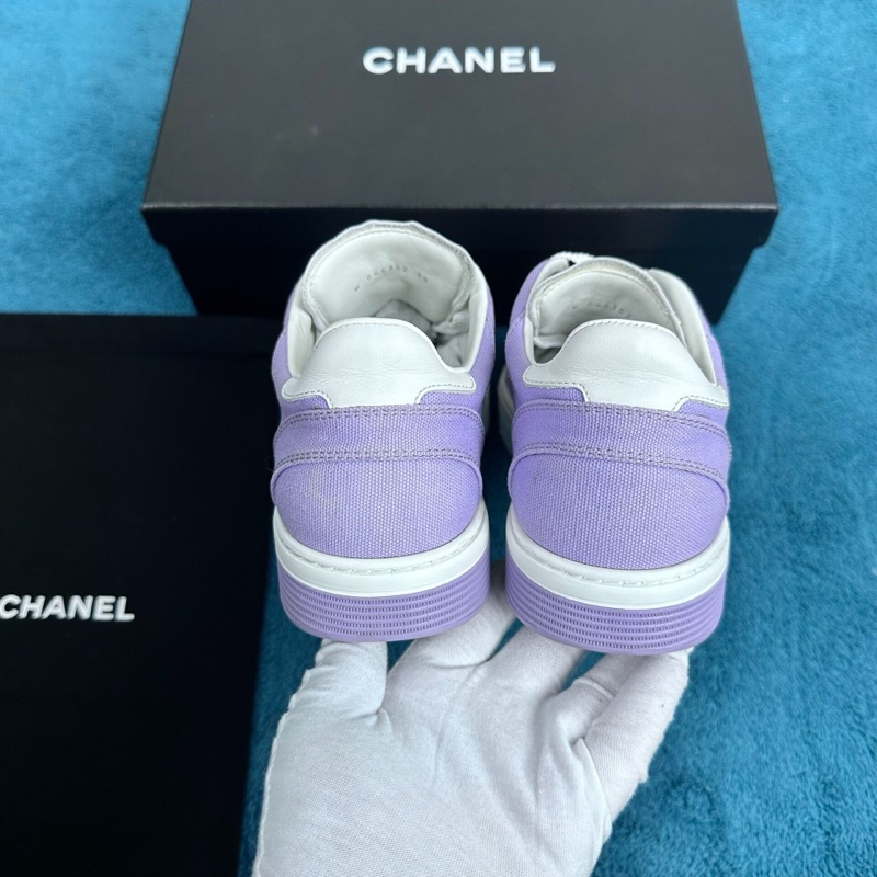 Chanel 香奈兒系帶圓頭徽標低幫板鞋 淺紫色 38碼-3