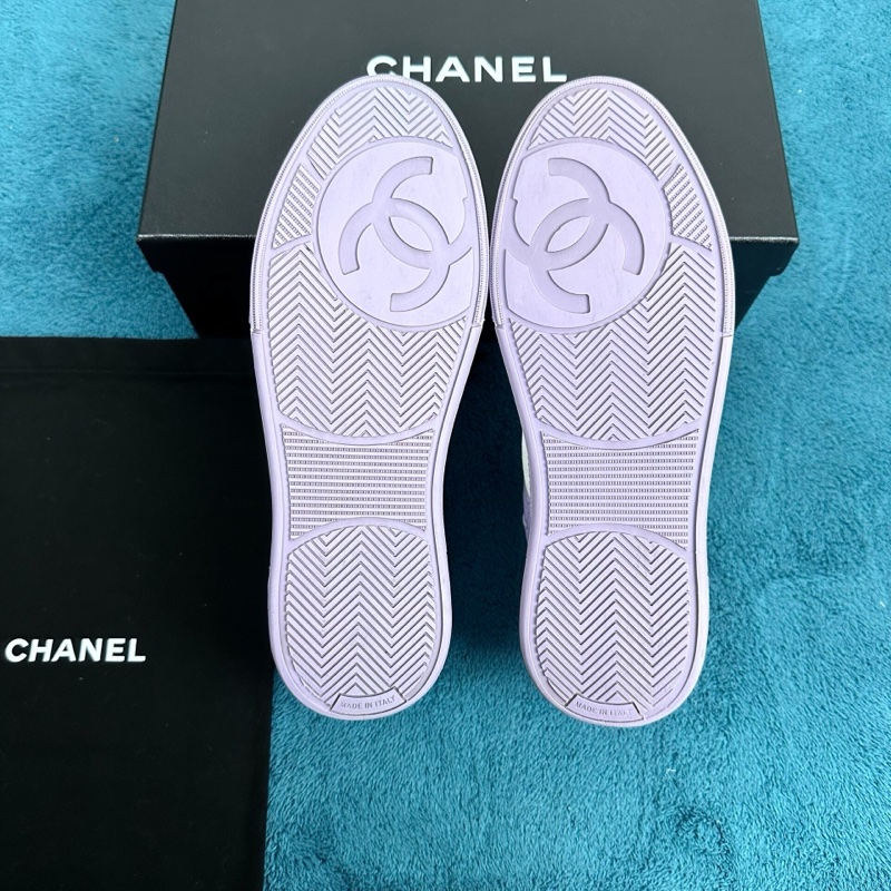 Chanel 香奈兒系帶圓頭徽標低幫板鞋 淺紫色 38碼-5