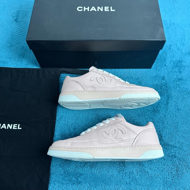Chanel 香奈兒24K 大徽標圓頭系帶低幫板鞋 粉色 37.5碼-1
