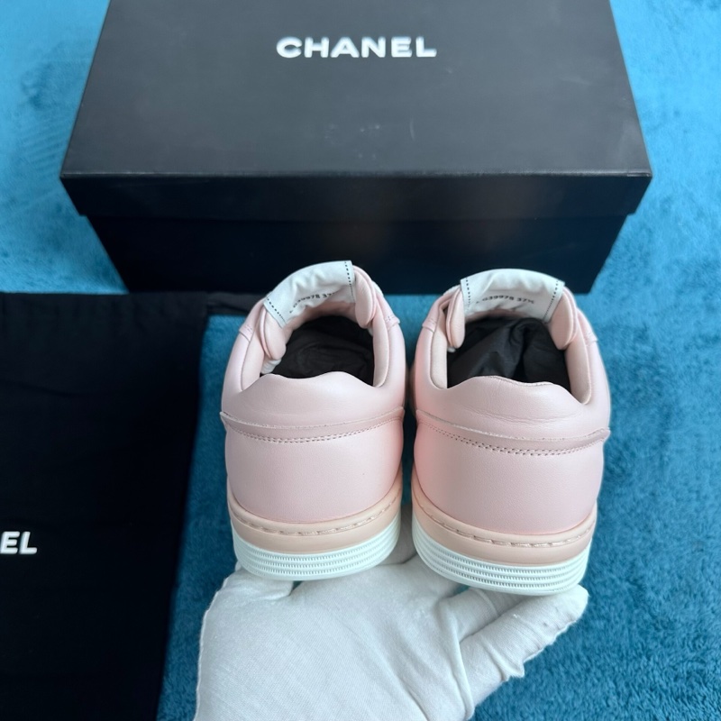 Chanel 香奈兒24K 大徽標圓頭系帶低幫板鞋 粉色 37.5碼-3