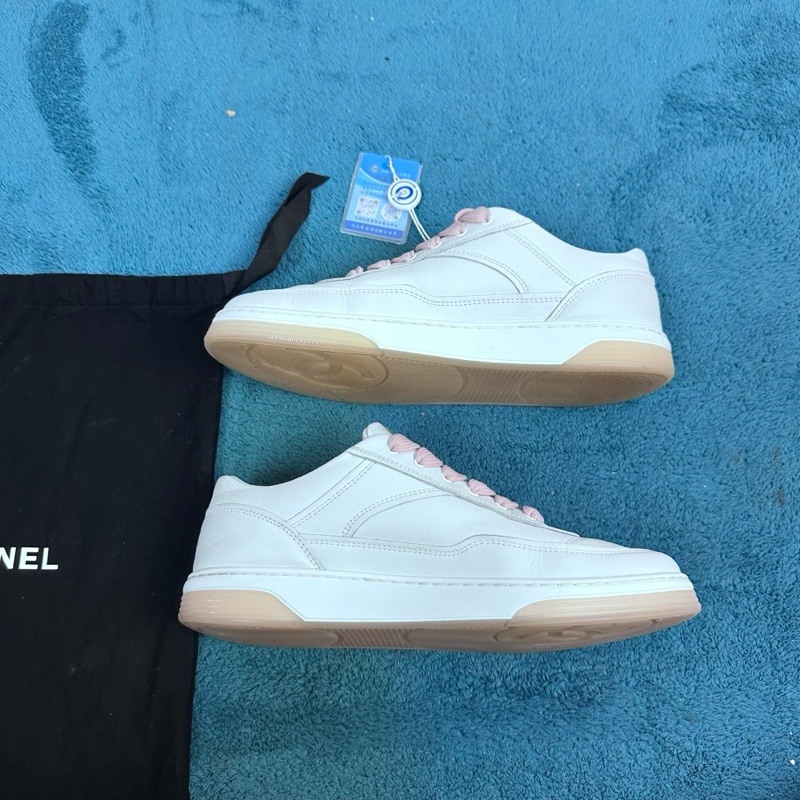 Chanel 香奈兒大徽標系帶低幫板鞋 白粉 38碼-2