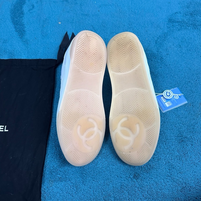 Chanel 香奈兒大徽標系帶低幫板鞋 白粉 38碼-4