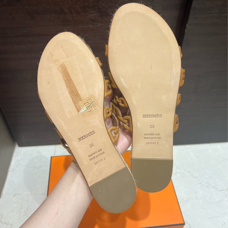 Hermes愛馬仕豬鼻草編拖 棕色38-3