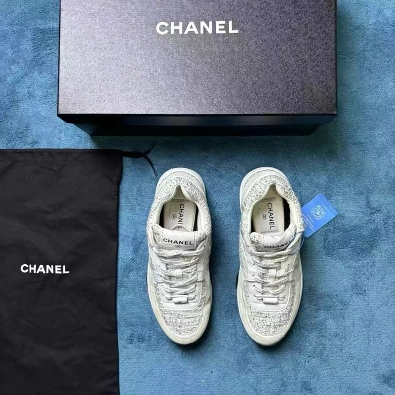 Chanel香奈兒大徽標花呢織物運動鞋 35.5碼-0