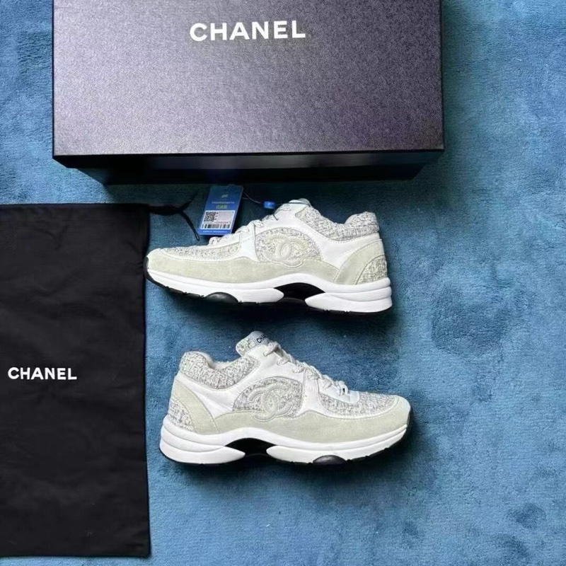 Chanel香奈兒大徽標花呢織物運動鞋 35.5碼-1