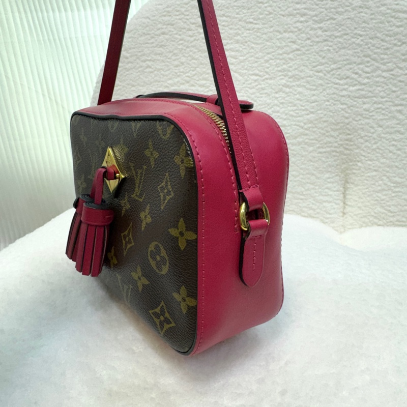 LV 原花拚桃色拉鍊流蘇相機包M43557-3