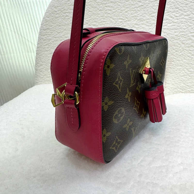 LV 原花拚桃色拉鍊流蘇相機包M43557-4