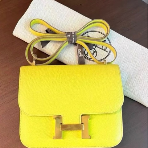 有購證✨🐴Hermes/愛馬仕 檸檬黃金扣康康mini Constance 19  Y刻
