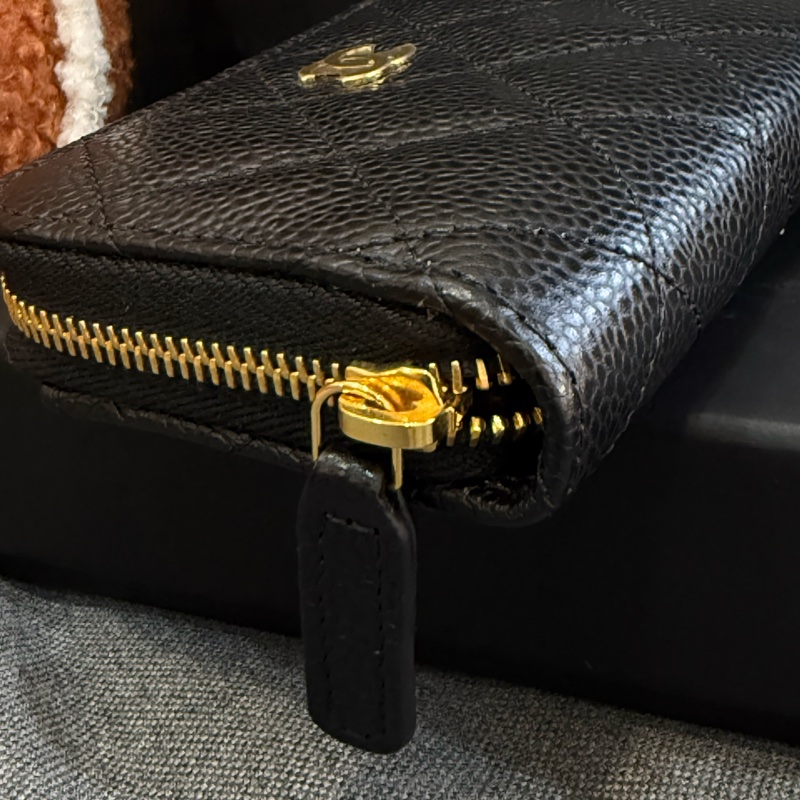 （膠膜未撕）全新Chanel黑金荔枝拉鍊零錢包✨最新晶片款-2