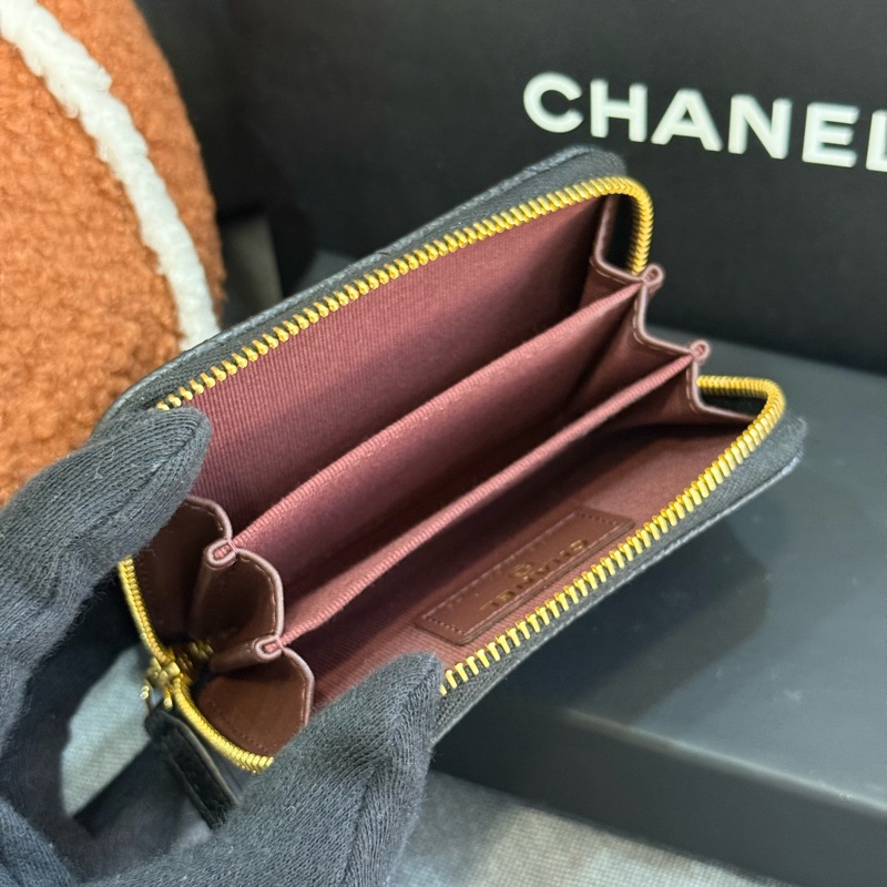 （膠膜未撕）全新Chanel黑金荔枝拉鍊零錢包✨最新晶片款-3