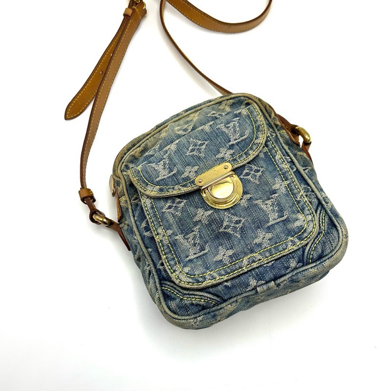 LV丹寧牛仔帆布肩背斜背相機包16*18*7 98新配件塵袋-5