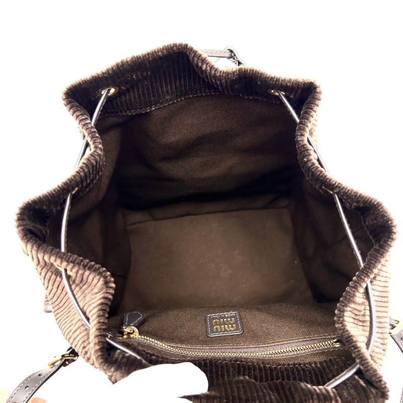 MIUMIU 燈芯絨烏木色後背包25*28*13 全新閒置配件塵袋-2
