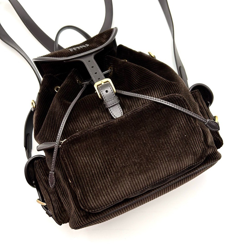 MIUMIU 燈芯絨烏木色後背包25*28*13 全新閒置配件塵袋-5