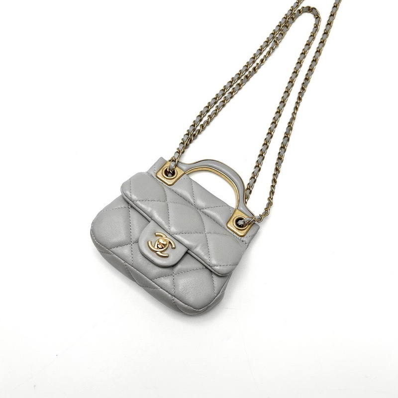 CHANEL mini灰金衣架包11*10*3.5 98新配件盒子塵袋保卡-3