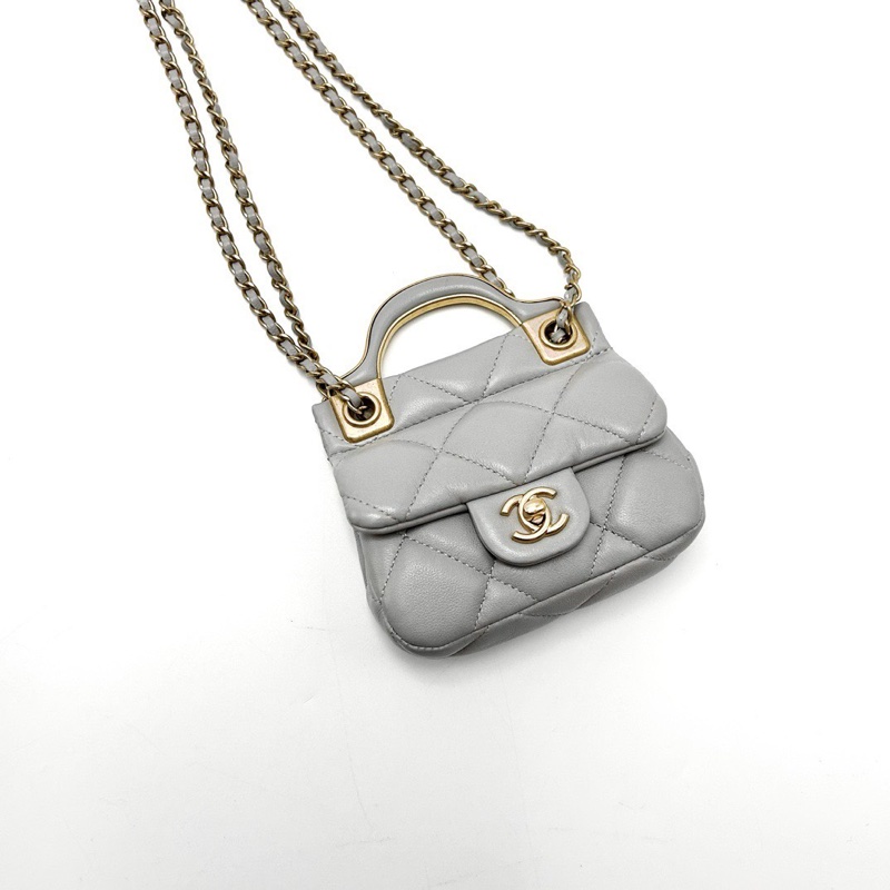 CHANEL mini灰金衣架包11*10*3.5 98新配件盒子塵袋保卡-5