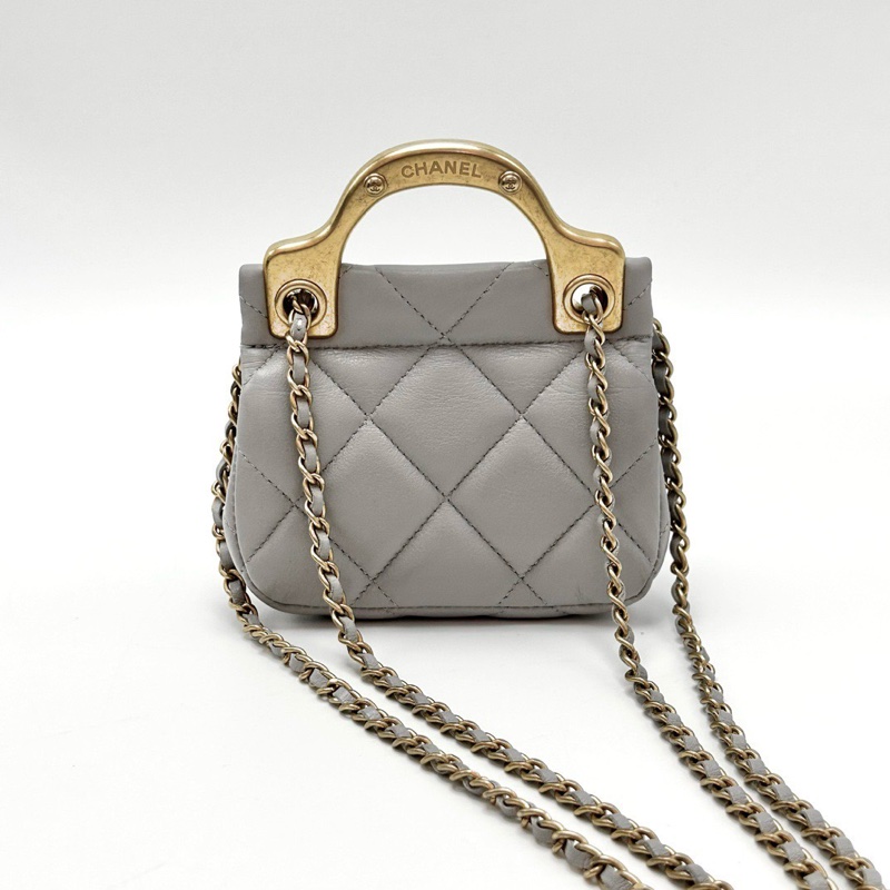 CHANEL mini灰金衣架包11*10*3.5 98新配件盒子塵袋保卡-6