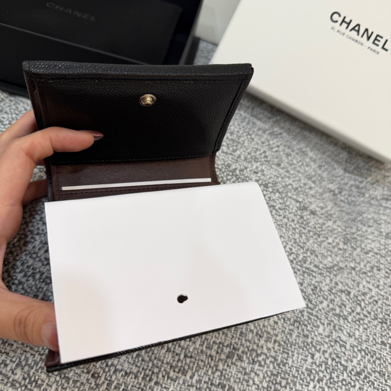 全新品 Chanel 香奈兒 黑金 荔枝紋 經典 迷你 Mini 三折 短夾-2