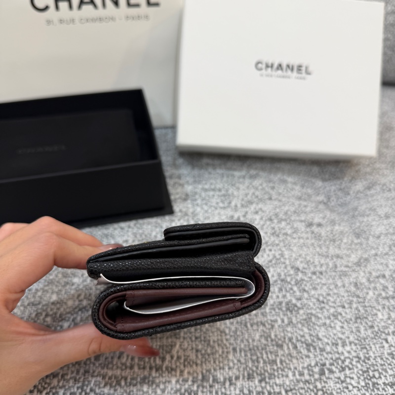 全新品 Chanel 香奈兒 黑金 荔枝紋 經典 迷你 Mini 三折 短夾-7