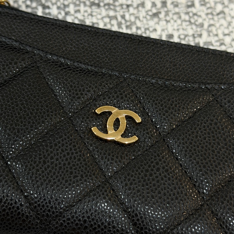 香奈兒 Chanel 黑金 經典 荔枝紋 L型拉鍊 零錢包 卡包-1