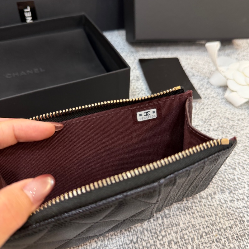 香奈兒 Chanel 黑金 經典 荔枝紋 L型拉鍊 零錢包 卡包-4