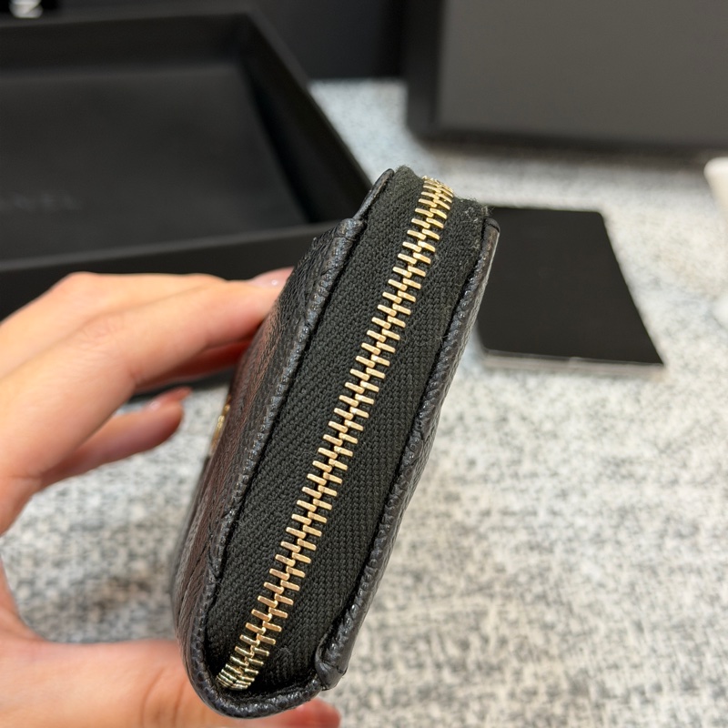 香奈兒 Chanel 黑金 經典 荔枝紋 L型拉鍊 零錢包 卡包-5