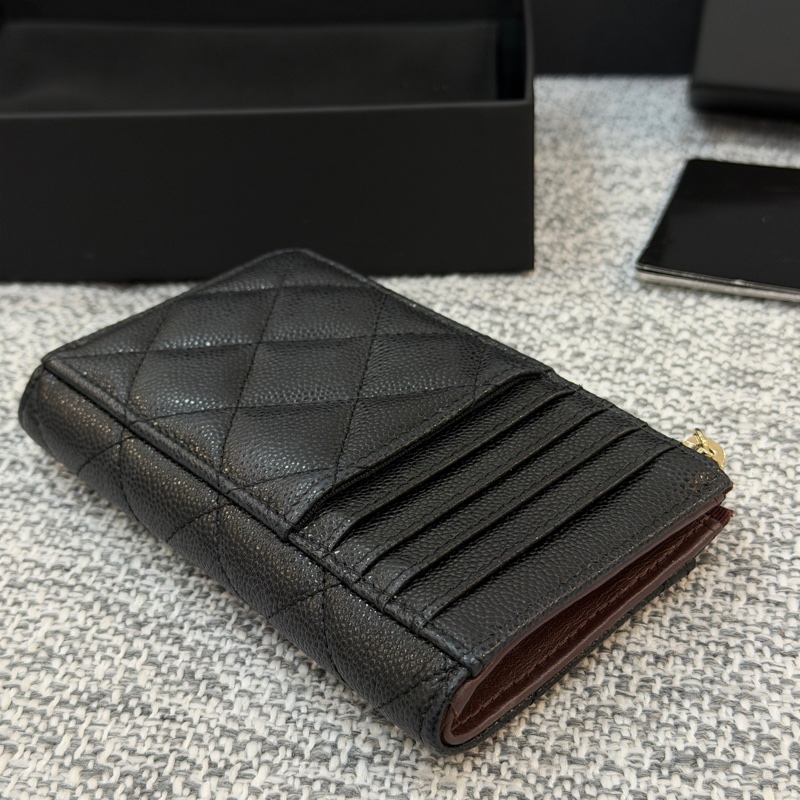 香奈兒 Chanel 黑金 經典 荔枝紋 L型拉鍊 零錢包 卡包-7