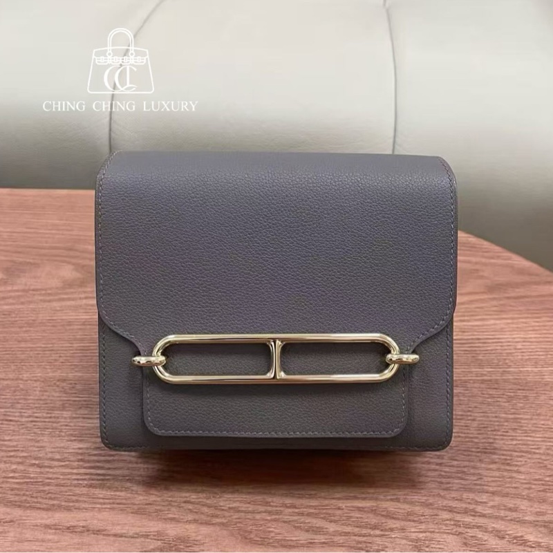 🌈Hermes🧡Mini Roulis 19🧡石器灰淡金扣🧡99新🌈全套有單🧡Evercolor皮🌟愛馬仕🌟-0