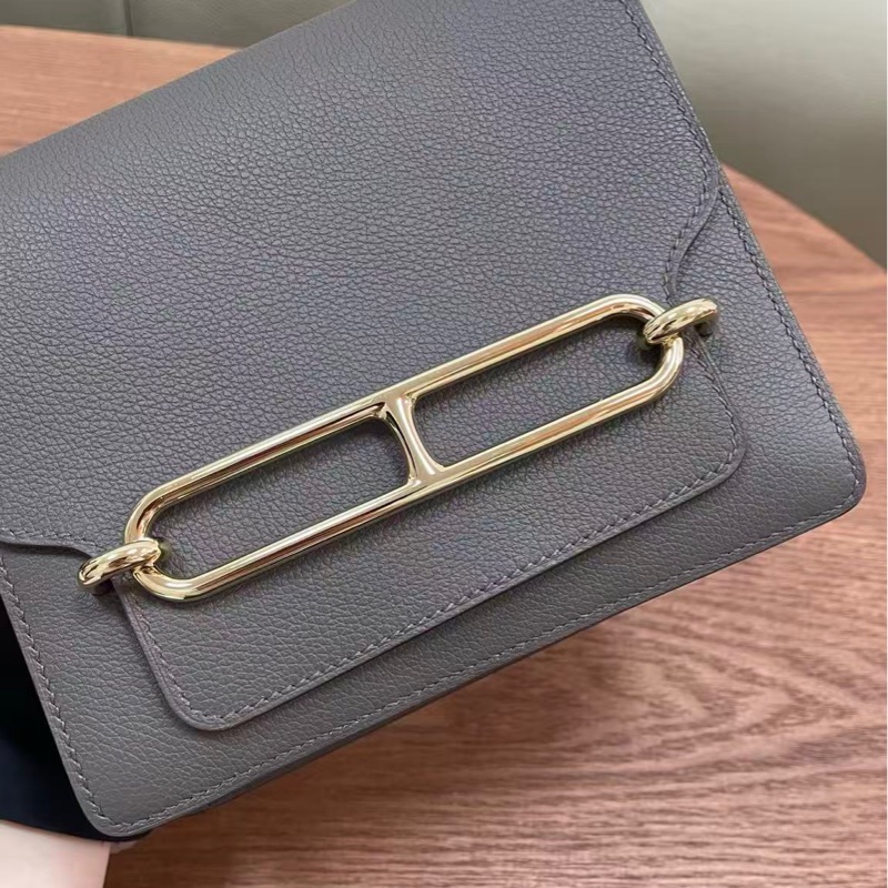 🌈Hermes🧡Mini Roulis 19🧡石器灰淡金扣🧡99新🌈全套有單🧡Evercolor皮🌟愛馬仕🌟-1