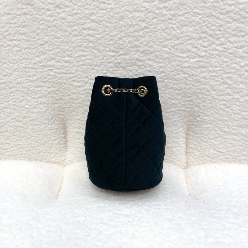 香奈兒絕版Chanel黑色絲絨水鑽金球束口MINI水桶包AS1894-7