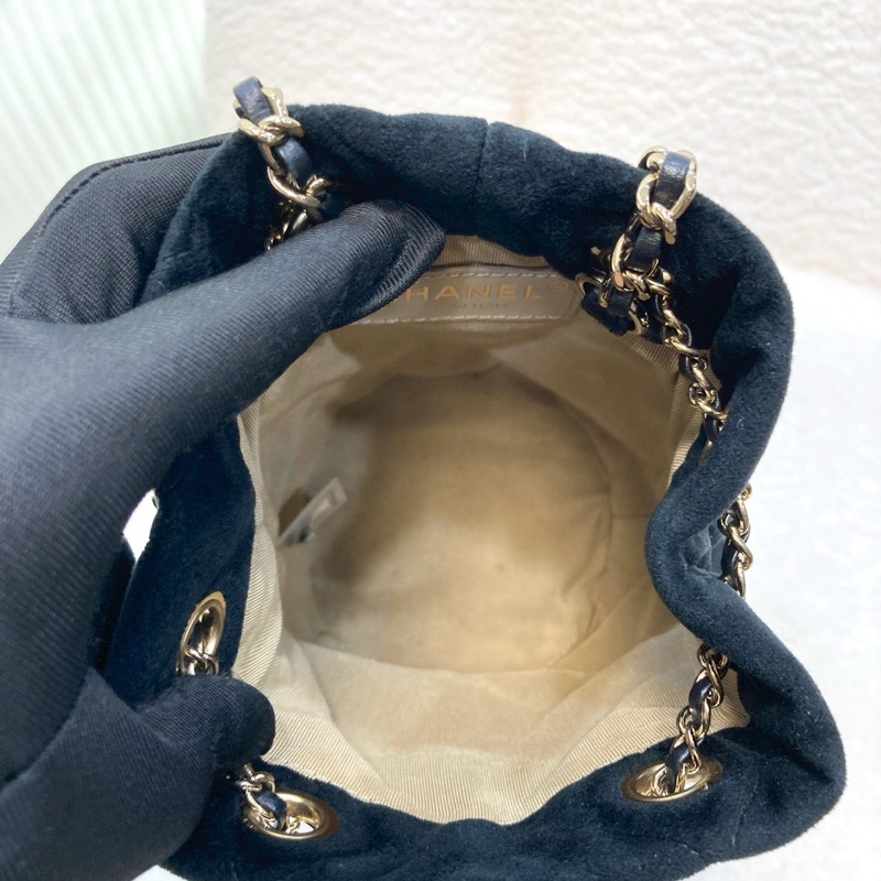 香奈兒絕版Chanel黑色絲絨水鑽金球束口MINI水桶包AS1894-9