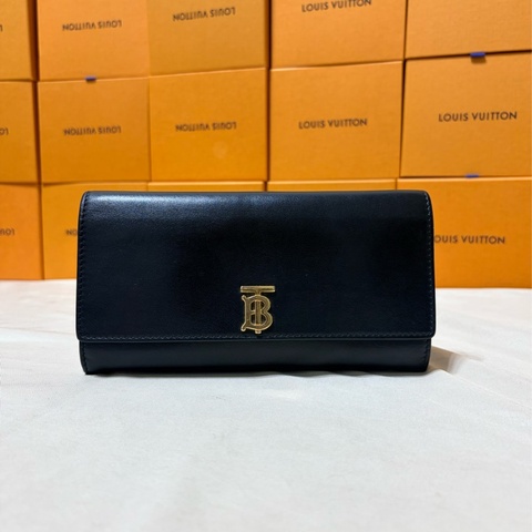 ✨質感熱門 Burberry 巴寶莉 黑金TB大logo 翻蓋12卡長夾