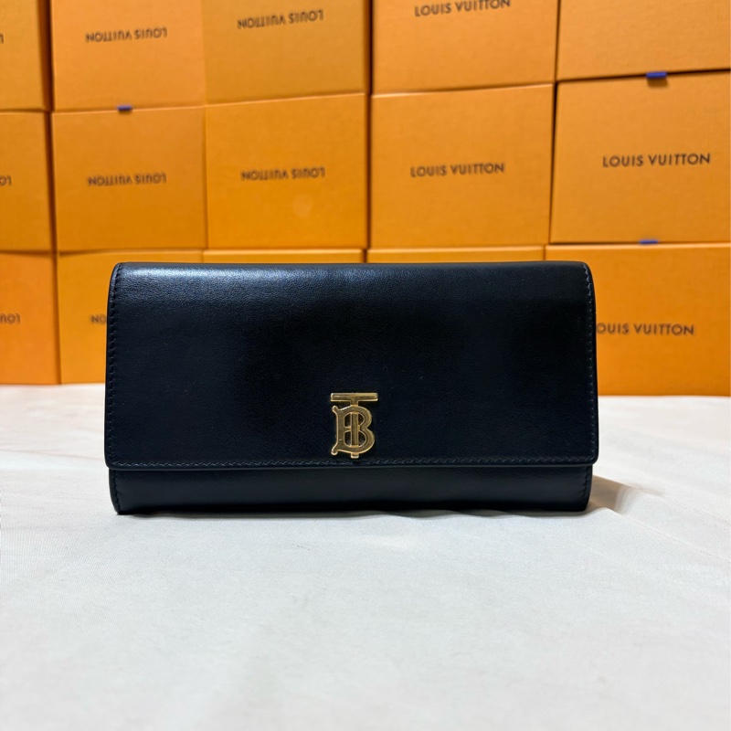 ✨質感熱門 Burberry 巴寶莉 黑金TB大logo 翻蓋12卡長夾-0