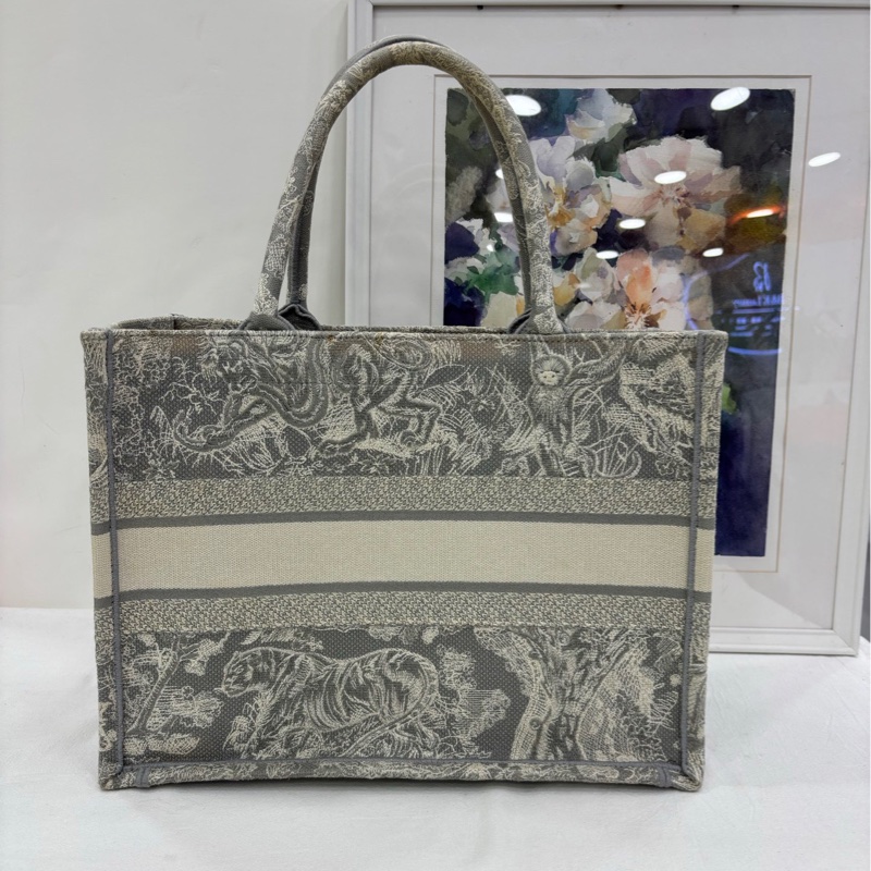 Dior/迪奧 中號 灰色動物園托特 22年編碼 白富美必備款 實用百搭 有溢膠 尺寸36*27.5*16.5cm-1