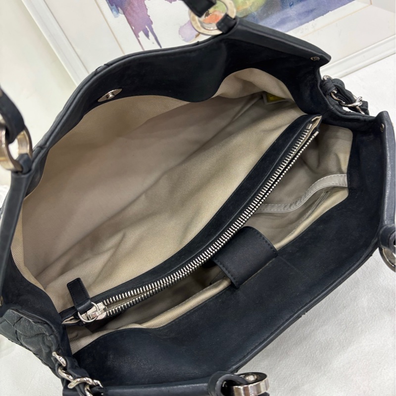 CHANEL香奈兒 黑銀絎縫 2ways 斜背托特包 17開-7