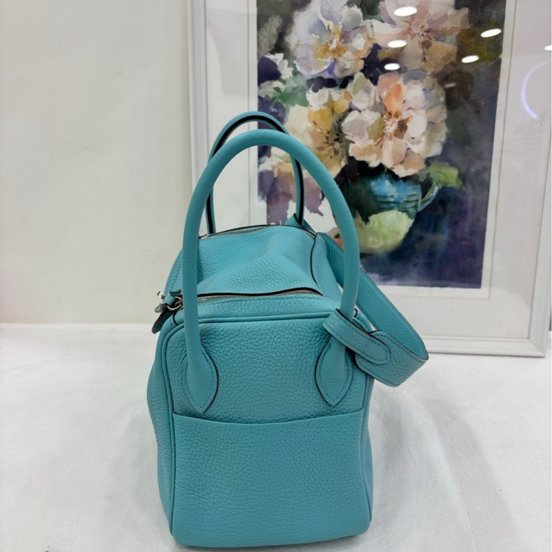 愛馬仕/Hermes Lindy26 手提單肩包 馬卡龍藍 TC皮 T刻-1