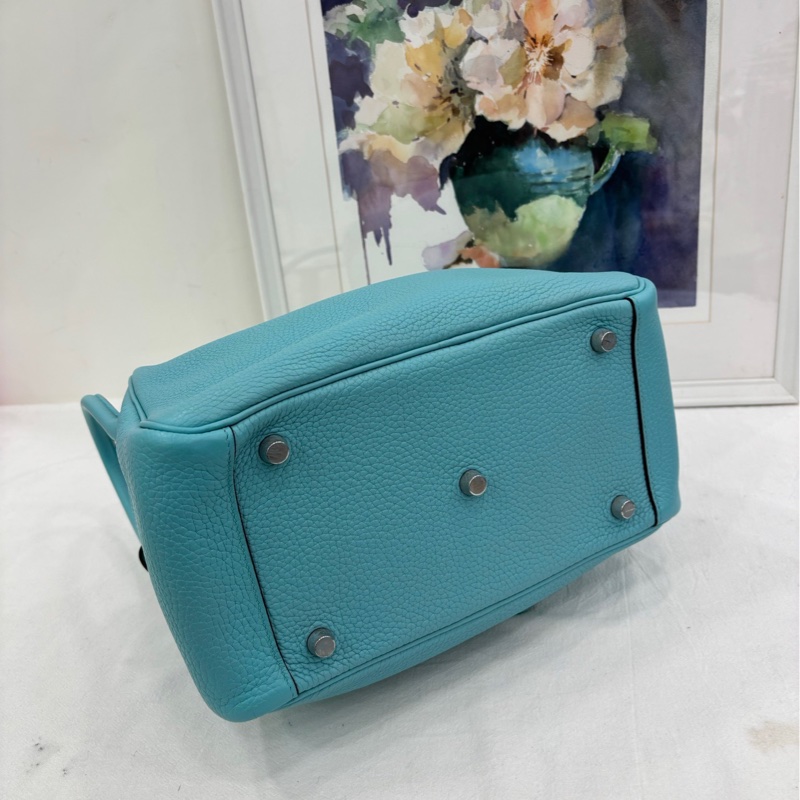 愛馬仕/Hermes Lindy26 手提單肩包 馬卡龍藍 TC皮 T刻-4