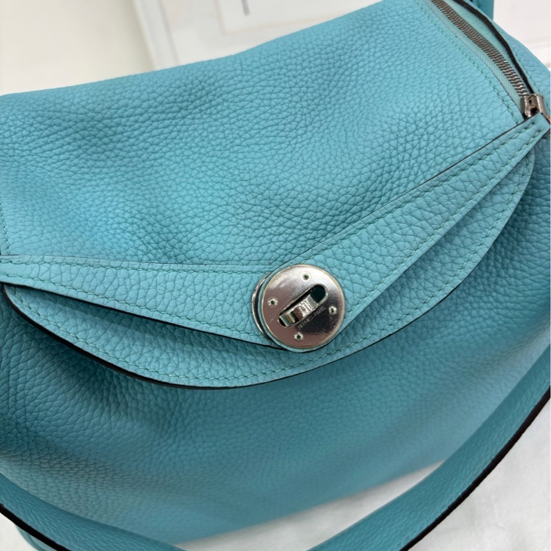 愛馬仕/Hermes Lindy26 手提單肩包 馬卡龍藍 TC皮 T刻-7