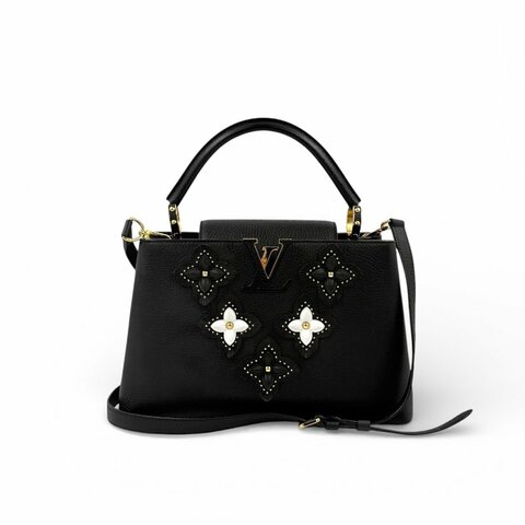 Louis Vuitton - 黑色牛皮花卉造型Capucines 手提肩背包╻MM