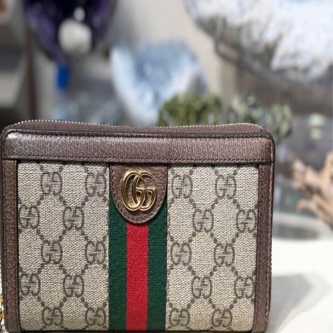 GUCCI 新款 復古 LOGO 綠紅綠 織帶 拉鍊 零錢袋 正常使用痕跡  88新 #割愛13999