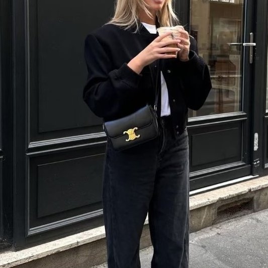 CELINE - 黑色金釦牛皮凱旋門TEEN TRIOMPHE斜背包╻小號-5