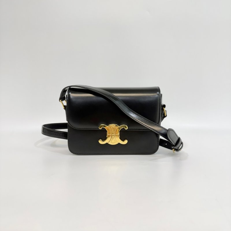 CELINE - 黑色金釦牛皮凱旋門TEEN TRIOMPHE斜背包╻小號-7