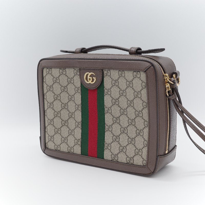 Gucci 古馳 經典GG Supreme 帆布印花 綠紅綠織帶 皮革飾邊 拉鍊手提包 化妝箱 郵差包 斜挎包 手提包-2