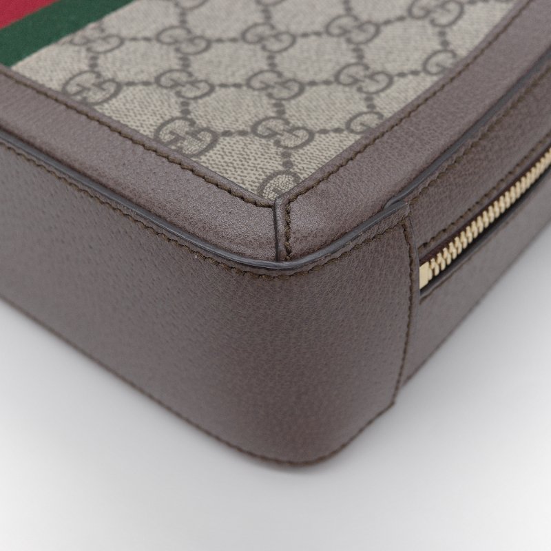 Gucci 古馳 經典GG Supreme 帆布印花 綠紅綠織帶 皮革飾邊 拉鍊手提包 化妝箱 郵差包 斜挎包 手提包-6