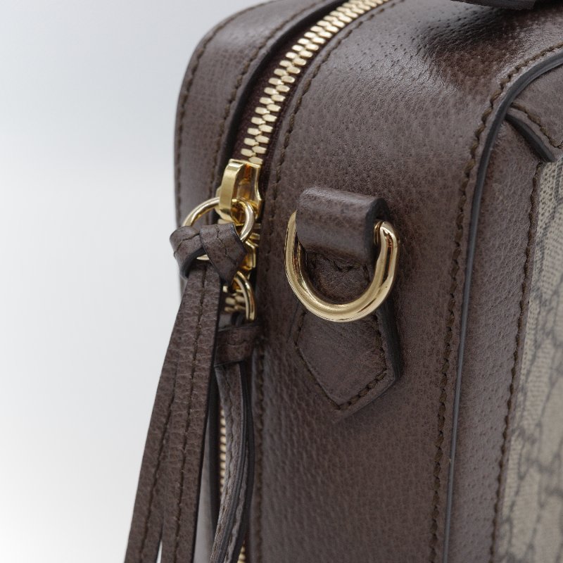 Gucci 古馳 經典GG Supreme 帆布印花 綠紅綠織帶 皮革飾邊 拉鍊手提包 化妝箱 郵差包 斜挎包 手提包-7