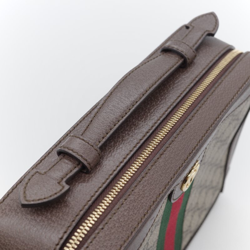 Gucci 古馳 經典GG Supreme 帆布印花 綠紅綠織帶 皮革飾邊 拉鍊手提包 化妝箱 郵差包 斜挎包 手提包-11