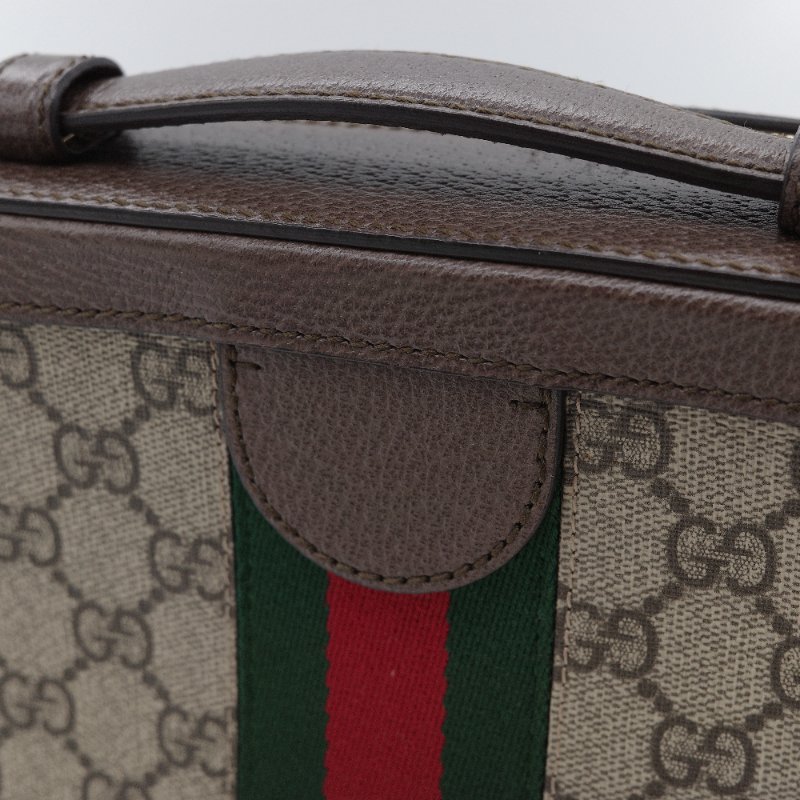 Gucci 古馳 經典GG Supreme 帆布印花 綠紅綠織帶 皮革飾邊 拉鍊手提包 化妝箱 郵差包 斜挎包 手提包-12