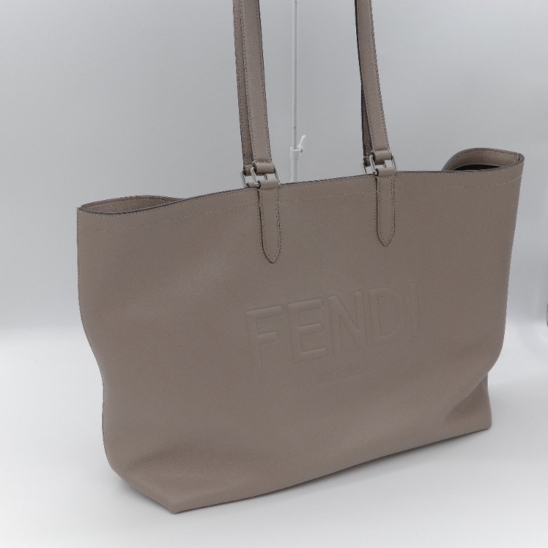 Fendi 芬迪 Way 3D 浮雕 Logo 灰色 荔枝紋牛皮 托特包-3