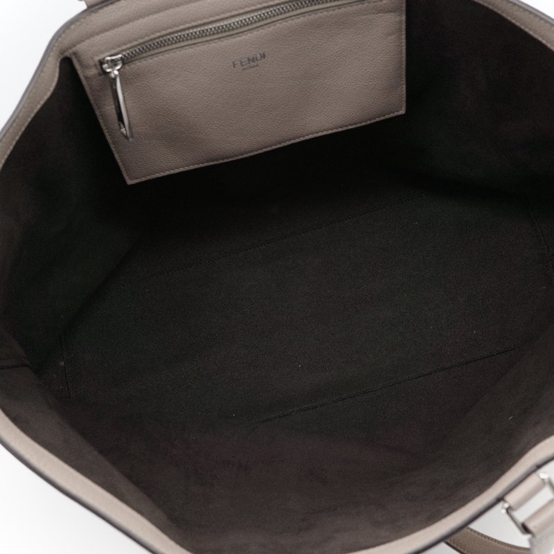 Fendi 芬迪 Way 3D 浮雕 Logo 灰色 荔枝紋牛皮 托特包-10