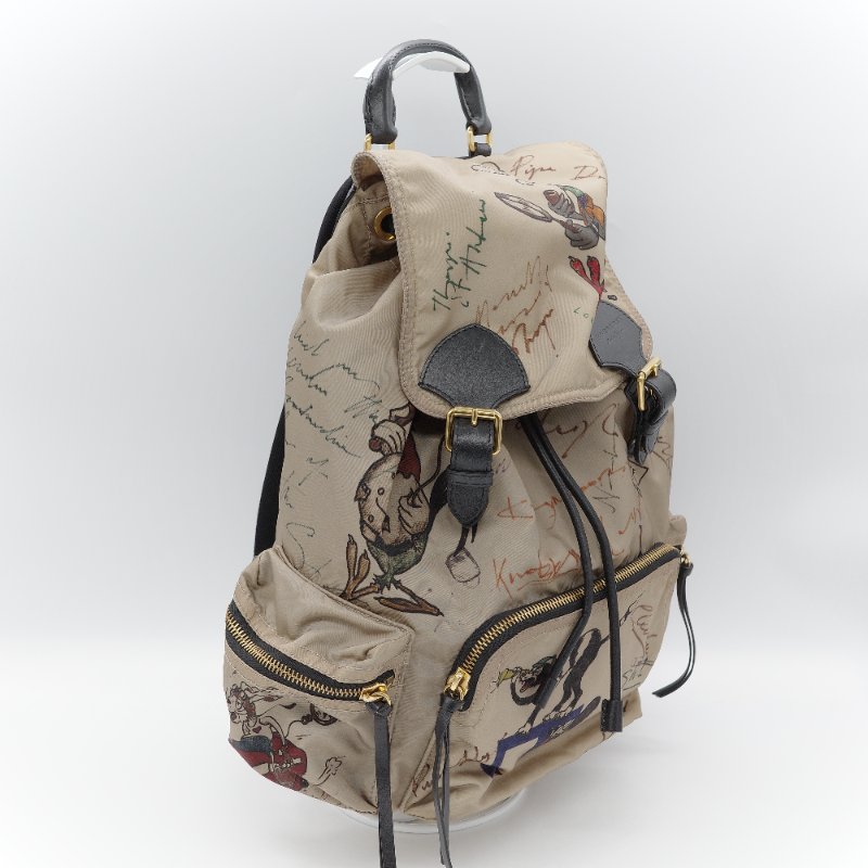 Burberry 巴寶莉 Rucksack 米色 塗鴉印花尼龍 黑色皮革飾邊 中號後背包-3